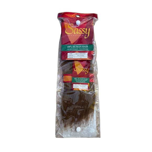 SASSY COLLECTION 100% HUMAN HAIR SILKY STRAIGHT EXTENSIONS 10" COLOR 27 HONEY BL - Picture 1 of 5